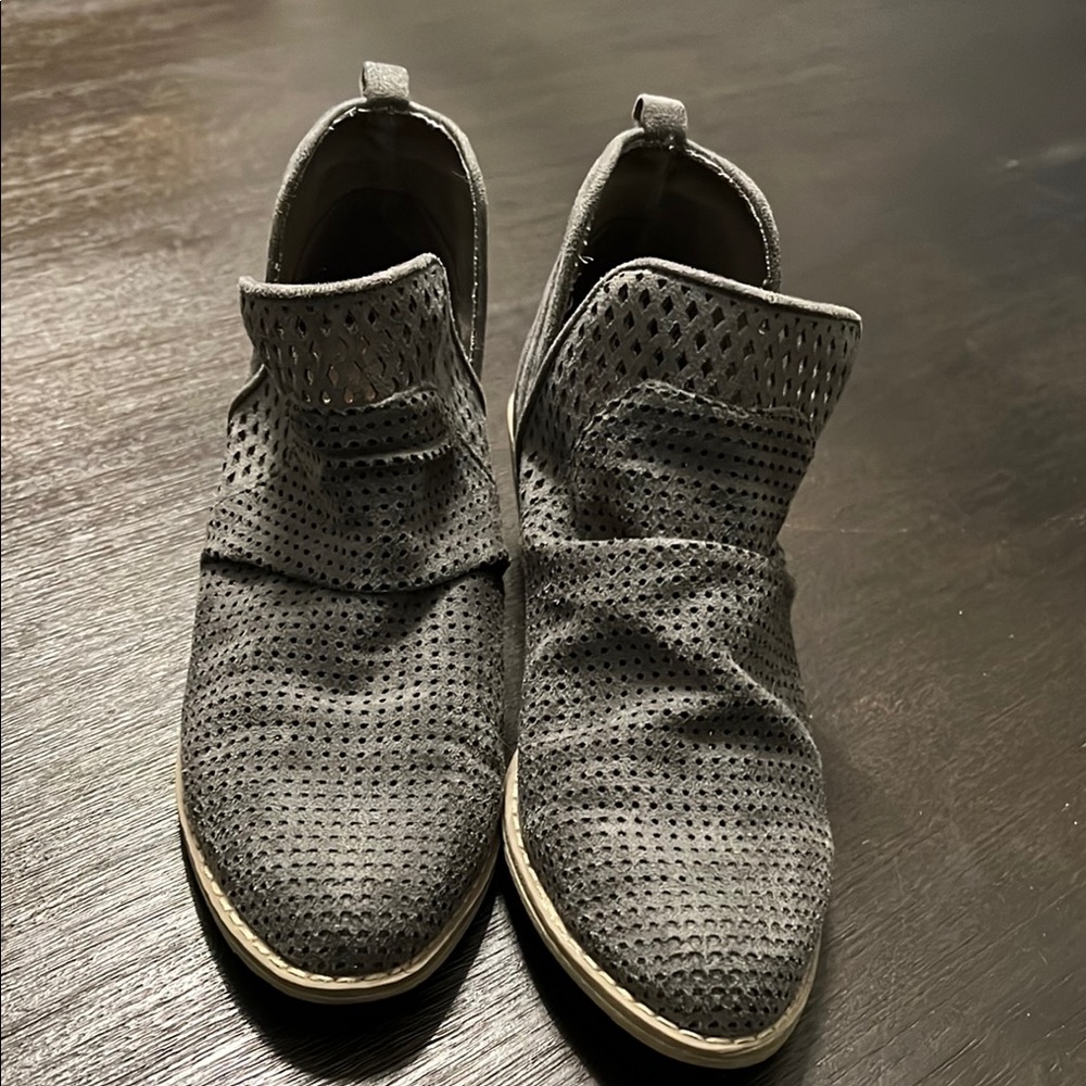 Gray Perforated Ankle Boots